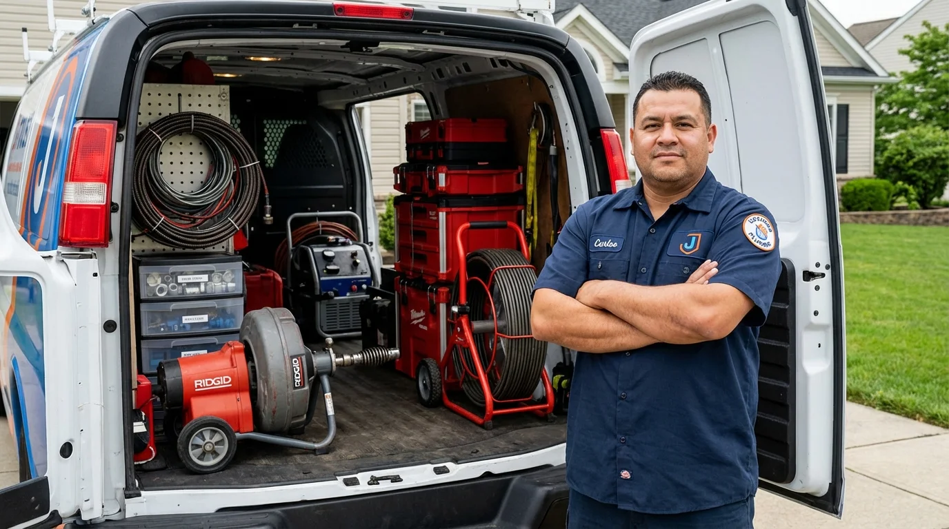 Professional drain cleaning equipment and Johns Plumbing LLC plumber in Bedminster